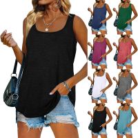 【HOT】▪► Womens U Neck Hem Flowy Sleeveless Tunic Tshirts