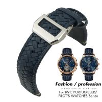 ♠♚◙ 20 มม. 21 มม. 22 มม. หนังแท้สายนาฬิกา Cowhide สำหรับ IWC Portugieser Pilot IW394005 IW3777 Blue Soft Watchband