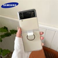 Transparent Phone Case For Samsung Galaxy Z Flip 4 Flip 3 5G Clear Hard Folding Back Cover Shockproof Bumper Shell &amp; Finger Ring