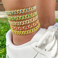 Summer Hot Selling Neon Enamel CZ Cuban Link Chain Anklet Colorful Women Girl Fashion Jewelry