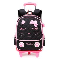 Rolling Backpack Trolley School Bags for Girls Cat Face Print Travel Wheeled Carry-on Kids Luggage Mochilas Para Estudiantes