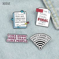 XEDZ 2021 New Stars Papers Notes Sticky Notes WIFI Pattern Enamel Pendant Pencil Writing I Prefer Music Badges Jewelry Gifts