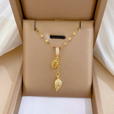 JDY6H Fashion Women Tassel Leaf Zircon Necklace Engagement Necklaces for Women Stainless Steel Jewelry Birthday Party Anniversary G