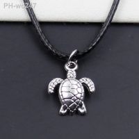 Fashion Turtle Tortoise Sea Tibetan Silver Color Pendant Necklace Choker Charm Black Leather Cord Factory Price Handmade Gift