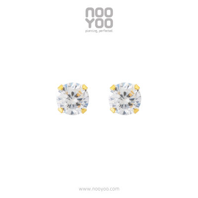 NooYoo ต่างหูสำหรับผิวแพ้ง่าย Cubic Zirconia Round Cut ขนาด 2-8 มม.