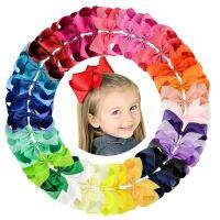 6 Inch 30Pcslot Colorful Big Kids Girls Solid Ribbon Hair Bow Clips With Large Hairpins Boutique Hairclips Hair Accessories