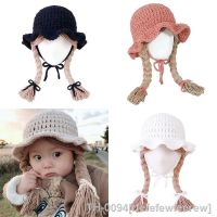 ◎▧ rfefefewfeerew Knitted Baby Hat para Meninas Perucas recém-nascidas Brades Kids Crochet Cap com Tranças Bebês Adereços Fotografia Headwear