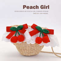 ZHI831Peach Girl ใหม่โครเชต์เชอร์รี่ลูกไม้สานสานฟางเด็กซิปเปลี่ยนกระเป๋าสะพายข้าง HD2252AL