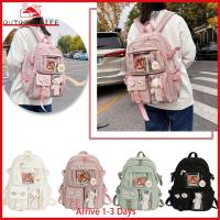 [Arrive 1-3 Days]Student Schoolbag Fashion College Student Rucksack Nylon with Plush Pendant Pin Cute Kawaii Large Capacity Japanese Style for Vacations