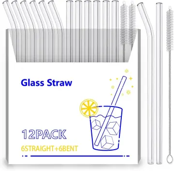 Reusable Glass Straws 200mm Straight Glass Drinking Straws 12 Pack