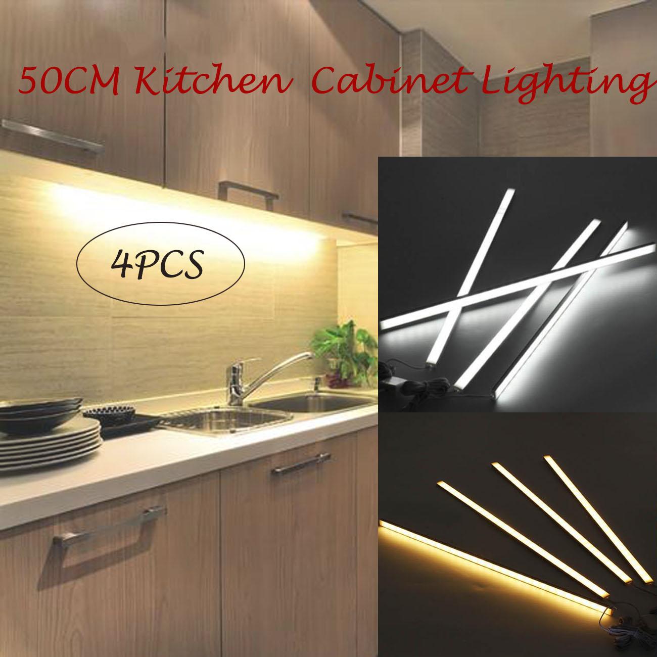 4x 50CM Kitchen Under Cabinet Lighting LED Showcase Rigid Strip Light Bar 