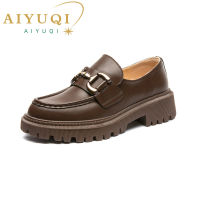 AIYUQI ผู้หญิงของแท้หนัง Loafers Casual ผู้หญิงรองเท้านักเรียน Slip On Round Toe แพลตฟอร์มรองเท้าหญิง Shoes