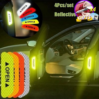4Pcs/set Car Door Stickers Universal Safety Warning Mark OPEN High Reflective Tape Auto Exterior Motorcycle Bike Helmet Sticker