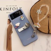 ☋ PC Matte Cute Mushroom Case with Holder for Samsung Galaxy ZFLIP3 Cover Anti-fall Bracelet for Galaxy Z Flip 3 Conque Butterfly