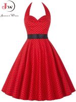 【YF】 Women Summer Polka Dot Vintage Dress Fashion Party Office Lady 50s 60s Rockabilly Big Swing Halter Clothes Tunic Vestidos