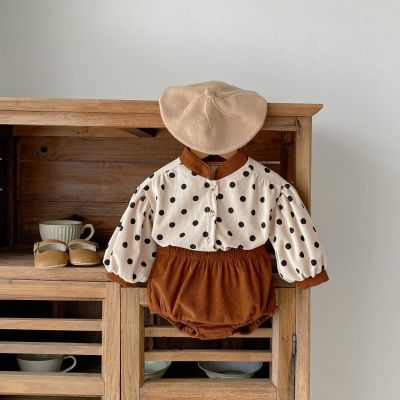 [COD] 2023 spring clothes for infants and young children boys girls baby polka dot print long-sleeved cardigan jacket short two-piece suit