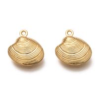 10pc 304 Stainless Steel Pendants Shell Shape Real 18K Gold Plated 14x13x4mm Hole: 1mm