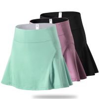 Women Solid Color Tennis Badminton Skort Exercise Yoga Skirt Quick Dry Double-Layer High Waist Shorts Skirt Custom Logo