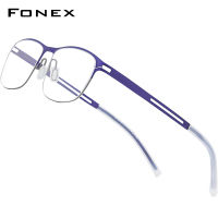 FONEX B ไทเทเนียมแว่นตาสำหรับผู้ชาย Rimless Ultralight น้ำหนักเบากรอบแว่นตาออพติคอล2022ใหม่ Antiskid ซิลิโคนเกาหลีสไตล์สีฟ้าแว่นตาไร้สายสิงคโปร์ตรากรณี8529