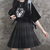 HOUZHOU Gothic Black Plaid Skirt Women Kawaii Harajuku High Waist Pleated Mini Skirts Japanese School Uniform Preppy Style JK