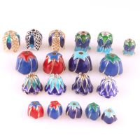 6pcs Enamel End Caps Charms Zinc Alloy Metal Bead Caps Cloisonne Bead Caps Copper Plated Flower Beads For Jewelry Findings Beads