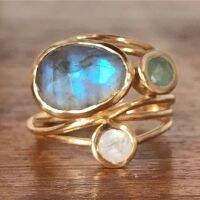 【CC】 Delicate Multi-layers Rings for Boho Gold Color Round Resin Simulated Jew