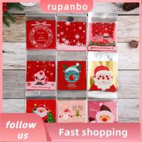 RUPANBO039392692ถุงขนมลายคริสต์มาส10X10ซม. ถุงของขวัญขนาดเล็กหลากสไตล์ลายคริสต์มาสซานตาคลอสน่ารักของตกแต่งบรรจุภัณฑ์อาหารขนมขบเคี้ยวปาร์ตี้100ชิ้น