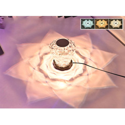 โคมไฟโต๊ะคริสตัล Led กุหลาบแสงโปรเจคเตอร์3/16สีไฟกลางคืนเพชรโรแมนติกแบบชาร์จไฟได้