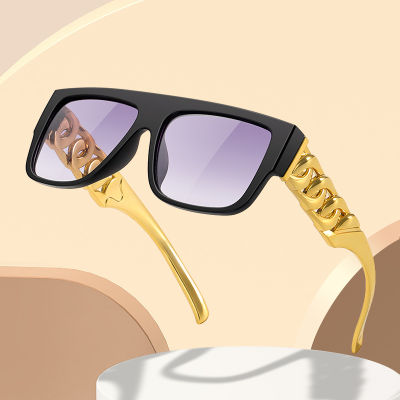 【Hot sales】2023 แว่นกันแดดผู้หญิงเทรนด์ยุโรปและอเมริการุ่นใหม่ แว่นตาสร้อยคอทองคำขนาดใหญ่สไตล์พังก์ชาย 15988