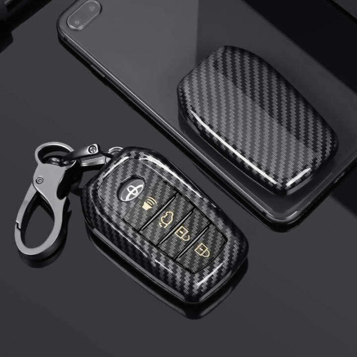 Car Key Case For Toyota Fortuner 2021 Camry 4 Butto Carbon Fiber Car