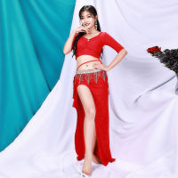 ใหม่สไตล์ Belly Dance เซ็กซี่ V คอด้านบน Slit ยาวกระโปรง Oriental Dance ฤดูใบไม้ร่วงและฤดูหนาว Belly Dance Performance Costume