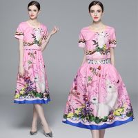 2023-New Fashion Outfit Printed T-shirt Waist-Controlled Large Hem Top  +Skirt Two Piece Set Women