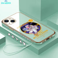 เคสโทรศัพท์ ZeroQiQi สำหรับ iPhone 15 Plus 15 Pro 15 15 Pro Max เคสฟรีสายคล้องลายการ์ตูนนักบินอวกาศเคสขอบสี่เหลี่ยมชุบเคสโทรศัพท์เคสโทรศัพท์นิ่มสุดหรู