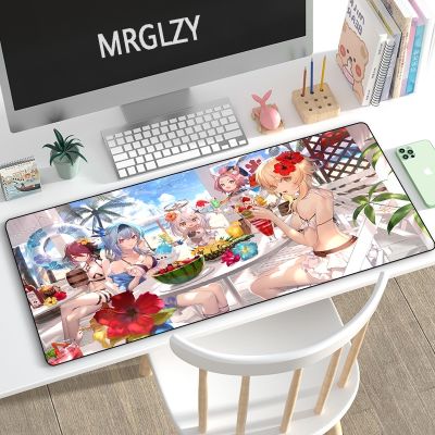 Kawaii สาวน่ารัก Genshin Shock Mouse Pad เครื่องเกม 900x400mm Mechanical Keyboard Mouse Pad แผ่นรองเมาส์สำหรับแล็ปท็อป