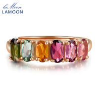 LAMOON 100 Real Natural 6pcs 1.5ct Oval Multi-color Tourmaline Ring 925 Sterling Silver Jewelry with S925 LMRI005