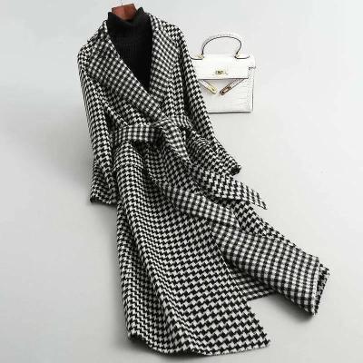 Autumn Winter Women New Loose High-end Fashion Woolen Coat Female Long-sleeved Mid-length Houndstooth Woolen Jacket