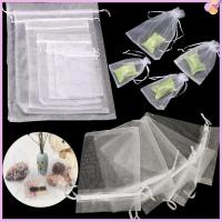 COPFER 25/50PCS งานแต่งงาน ของชำร่วยคริสต์มาส ปาร์ตี้ซัพพลาย Organza Gauze ซอง กระเป๋าหูรูด ถุงสีขาว ถุงของขวัญ