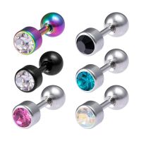 2Pcs Stainless Steel 4mm Ball Stud Earring For Men/Women Multi-color Crystal Ear Bone Nails Hypoallergenic Simple Ear Jewelry