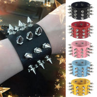 Three Row Cuspidal Spikes Rivet Stud Wide Cuff PU Leather Punk Gothic Rock Uni celet Men Jewelry Leather celet