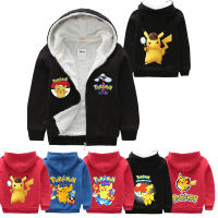 Pokémons Pikachu เสื้อแจ็คเก็ตขนแกะสำหรับวัยรุ่นชายหญิงเสื้อแจ็คเก็ตกันหนาวหนาเสื้อฮู้ดขนแกะปะการังขนแกะฤดูหนาว0000 5420