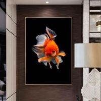 Luyameishop ปลาผ้าใบพิมพ์บทคัดย่อปลาทองโปสเตอร์ห้องนอน Modern Home Decor สัตว์ Wall Art รูปภาพสำหรับห้องนั่งเล่น Entrance