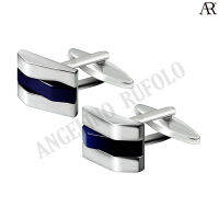 ANGELINO RUFOLO Cufflink(คัฟลิงค์) ดีไซน์ Onyx Geometry กระดุมข้อมือคัฟลิ้งโรเดียมคุณภาพเยี่ยม ตัวเรือนสีเงิน ประดับตกแต่งด้วย Onyx