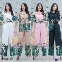 MM17575 Set 2 ชิ้น เสื้อเชิ้ตแขนสั้น ลายยีราฟ + กางเกงขายาวลายยีราฟ