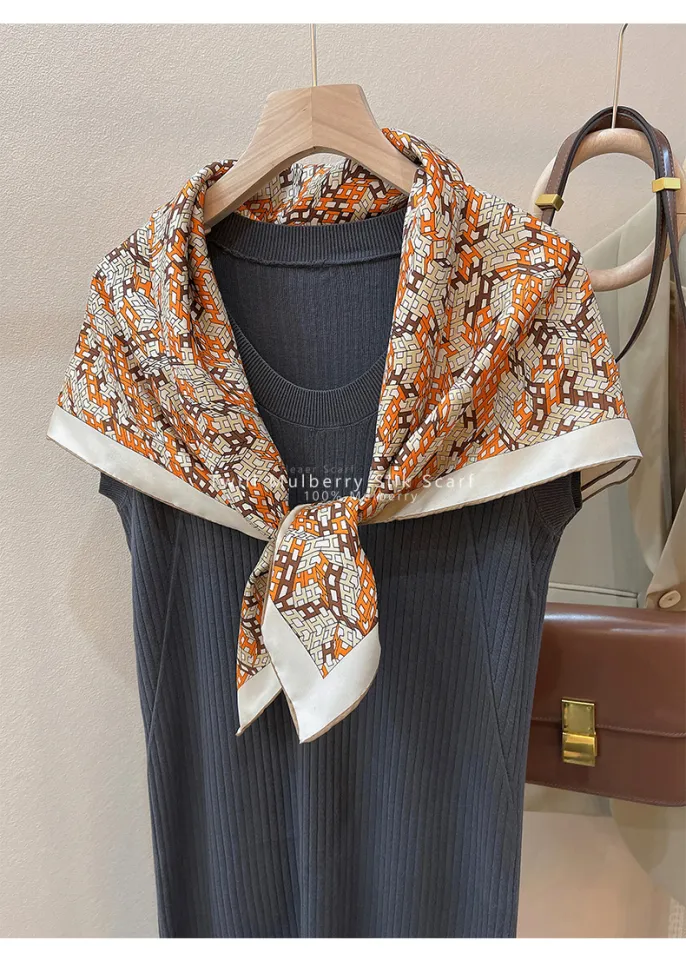 Mulberry Silk Scarf Square Rolled Hem Luxury Designer Silk Shawl H Letter  Scarves 90 90CM Geometry Print Bandannas 90cm - AliExpress