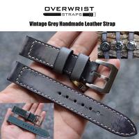 สายนาฬิกา สายหนังวัวแท้ overwrist vintage grey handmade leather strap 20,22,24mm