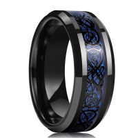 Unique 8MM Mens Black Hammered Tungsten Carbide Ring Inlay Blue Dyed Wood Multi-Faceted Men Engagement Ring Mens Wedding Band