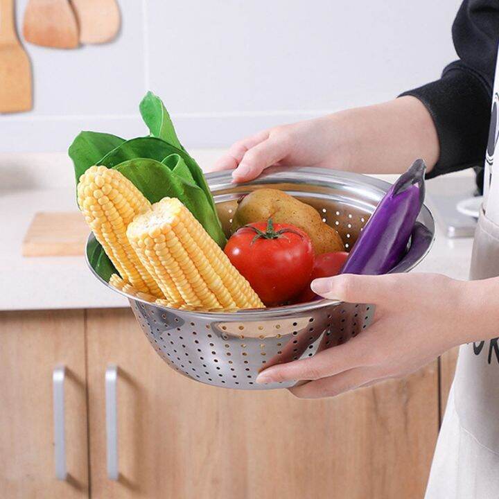 Stainless Steel Food Strainer Bowl Vegetable Fruit Rice Washer Strainer