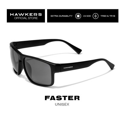 ~ HAWKERS Black Dark FASTER Sunglasses for Men and Women, unisex. UV400 Protection. Official product designed in Spain 110001