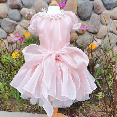 Lovely Puppy Dog Pink Princess Girls Dresses Fashion High-end Bowknot Clothes Outerwear For Small Medium Dog Dress Yorkshire
