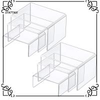 STATTAXI 2 Sets โปร่งใสโปร่งใส ตัวยกจอแสดงผลอะคริลิค สี่เหลี่ยมมุมฉาก ขาตั้งจอแสดงผลที่ชัดเจน หนาขึ้น ชั้นวางจิวเวอรี่ คอลเลกชันตัวเลขป๊อป